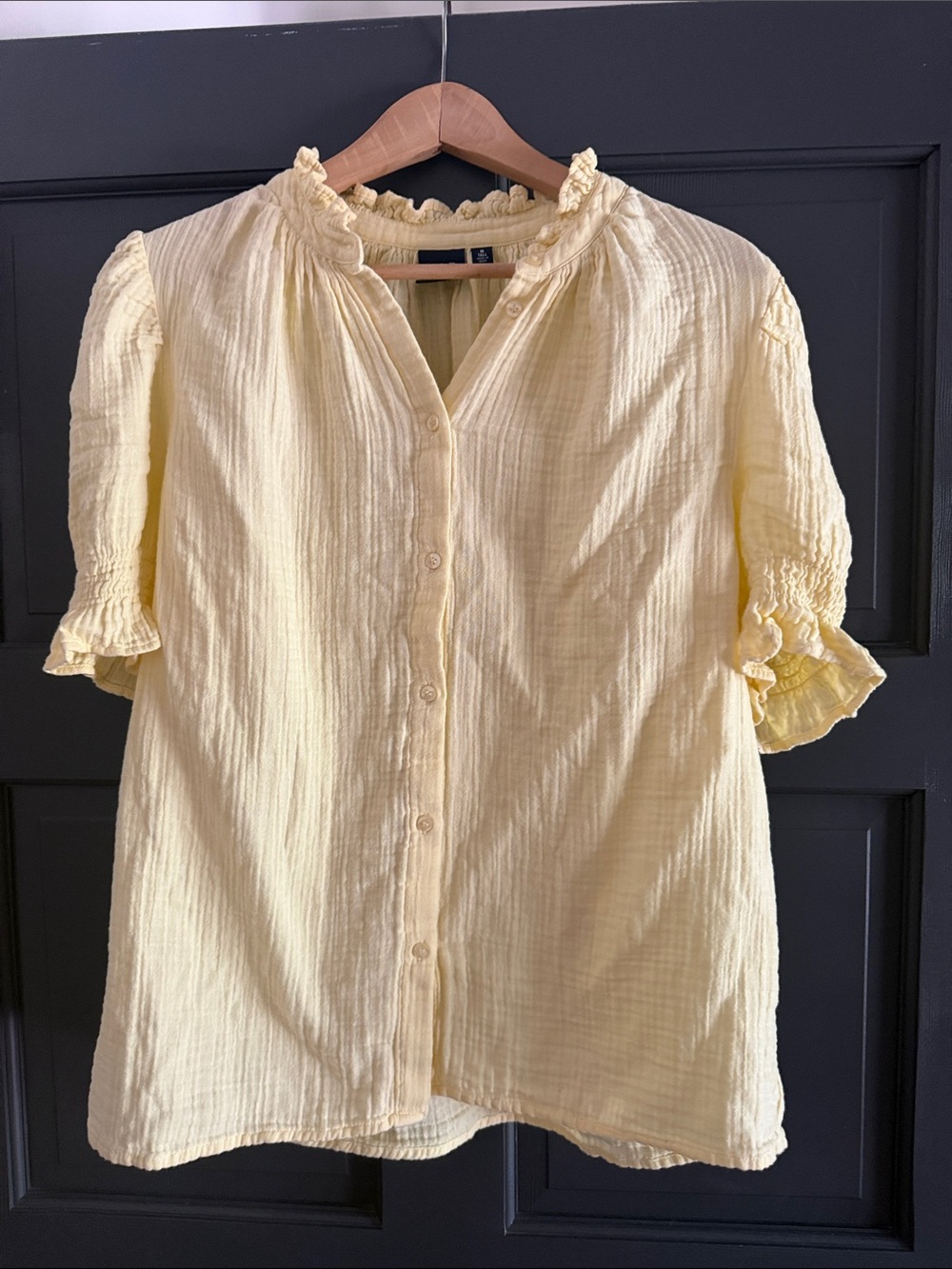GAP Pale Yellow Gauze Ruffle Puff Sleeve Top Medium Tall